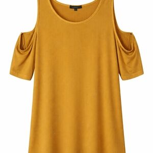 Coldwater Creek Mustard Cold-Shoulder Ribbed Tee